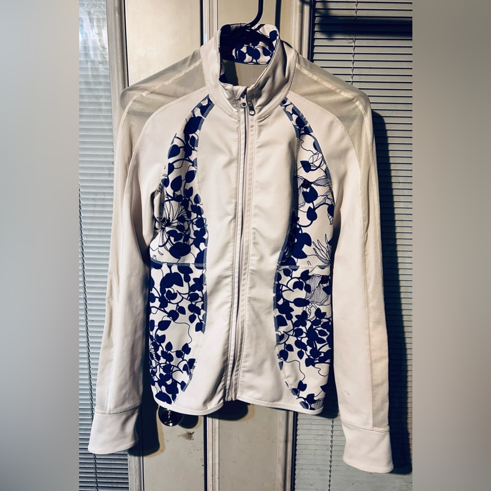 Zella Women's Floral Jacket - White and Blue with Mesh